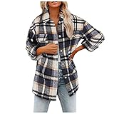 AGOUWUCHE Damen Kariertes Hemd Blusen Karomuster Langarm Flanell Revers Button Down Taschen Jacke Mäntel Elegant Tops Hemden Langarmshirts Frauen Oberteile Sw