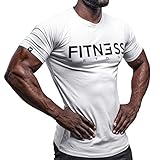 Fitness Method, Sport T-Shirt Herren, Slim-Fit Shirt bequem & hochwertig Männer, Rundhals & Tailliert, Training & Freizeit, Gym & Casual Workout Mann, 95% Baumwolle, 5% Elastan, (Weiß-Schwarz, M)