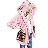 Eaylis Damen Lässige Leopardentaschen Übergroße Kunstpelz Fuzzy Kapuzen-Oberbekleidung Mantel, Mode Parka Steppjacke Langarm Trenchcoat Outwear Winterjacke Freizeit Übergangsjacke M