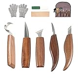 Gpoty Holz Schnitzwerkzeug Set,Holzschnitzwerkzeuge Kit,10 Teiliges Holz Schnitzmesser mit Schnittfeste Handschuhe und Aufbewahrungstasche,Ideales Schnitzset,für Anfäng
