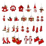 Holzfiguren Weihnachtsbaum Deko Set, Gobesty 30 Stücke Weihnachtsanhänger Holz Baumschmuck Weihnachten Holzanhänger Weihnachten Weihnachtsmann Schneemann Engel Schaukelpferd Weihnachtsbaum Holzschmuck