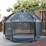Exqline Baby Laufstall mit Matte, Verbessertes Anti-Insekten-Modell, Pop-up Baby Laufgitter, Atmungsaktives Mesh 6-Panel Faltbar Tragbarer Kinderlaufstall mit Sonnenschutz für Outdoor, Innen, G