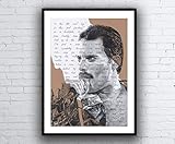 Freddie Mercury Portrait Drawing - signed Giclée art print with Bohemian Rhapsody Queen lyrics A5 A4 A3