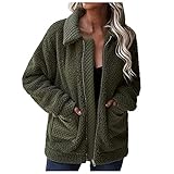 BUZHIDAO Fleecejacke Damen Zip Off Winterjacke mit Tasche und Revers Fleece Winter Jacke Warm Mantel Parka Wintermantel Plüschjacke Teddyjacke Übergangsjack