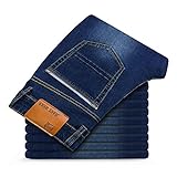 Jeans Herren Hose Jeanshose Klassisch Hochwertige Stretchhose Baumwolle Gerade Lockere Jeans Markenkleidung Herren Große Mode Blaue Jeans 36 Dunkelblau012