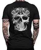 Biker Totenkopf Totenschädel Bike Motorrad Motorradfahren Chopper Rider Moped Rocker Metal Racer Herren Männer T-Shirt Rück