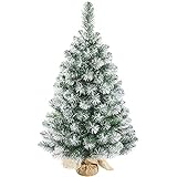 Yaheetech 90 cm Weihnachtsbaum mit Schnee, Mini Kunstweihnachtsbaum, Tisch-Weihnachtsbaum, Weihnachtsdeko, Material PVC, inkl. Zementb