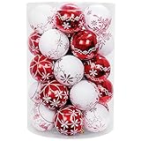 YILEEY Weihnachtskugeln Weihnachtsdeko Set Rot und Weiß 35 STK in 8 Farben, Kunststoff Weihnachtsbaumkugeln Box mit Aufhänger Christbaumkugeln Plastik Bruchsicher, Weihnachtsbaumschmuck, MEHRWEG