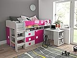 Etagenbett für Kinder TOLEDO 1 Stockbett mit Treppe und Bettkasten KRYSPOL (Weiß + Rosa Glanz)