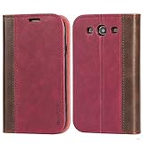 Mulbess Handyhülle für Samsung Galaxy S3 Hülle Leder, Samsung Galaxy S3 Handy Hüllen, mit BookStyle Flip Handytasche Schutzhülle für Samsung Galaxy S3 / S3 Neo Case, Wein R