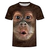 Aouln Lustiges Herren-T-Shirt, 3D Gedrucktes Herren Gorilla Affen T-Shirt Lässiger Kurzarm Pullover mit Rundem Krag