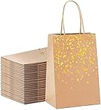 30 Stück 100% recycelbare Kraftpapiertüten braun gold Papiertüten mit Griffen, Hochzeit Party Geschenktüten für Einkaufen, Boutique, Verpackung, Merchandise, Lebensmittel und Handwerk