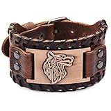 Juland Herren Retro Breites Metall Schwarz Herren Lederarmband Punk Style Lederarmband Wolf Head Armbänder Breiter Gürtel Manschette Armreif Rock Wrap für Männer Junge Einstellbar - B