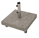 Schirmständer aus echtem Granit quadratisch 50kg, für große Schirme bis 350cm, mit vier Rollen, naturfarb