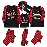 Schlafanzug Weihnachten Pyjama für die ganze Familie, Lang T-Shirt + Hosen Weihnachts Pyjamas Set für Männer Damen Kinder Langarm Schlafanzüge Homewear Nachtwäsche Freizeitanzug Hausanzug Outfit S