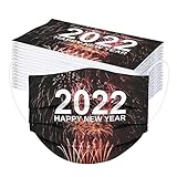 IsMoon 10/50 Stück 2022 Happy New Year Mundschutz Drucken Bandanas Halstuch Schals Lustige Multifunktionstuch Herren Damen Atmungsaktive Mund und Nasenschutz Face C