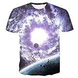 Unisex 3D Aufdruck T-Shirts,Unisex T-Shirt Lose O-Ausschnitt Kurzarm 3D-Druck Lila Space Muster Lässig Streetwear Neuheit Geburtstagsgeschenk Für Studentenfreunde Paare, Groß