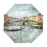 ALAZA Venedig Landschaft Vintage Malerei Regenschirm Reise Auto Öffnen Schließen UV-Schutz-windundurchlässiges Leichtes Reg