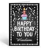 Große XXL Glückwunschkarte zum Geburtstag (DIN A4) PERSONALISIERT - Cupcake mit Kerze und Wunschname - mit Umschlag/Edle Design Klappkarte/Geburtstag/Happy Birthday/Extra Groß/G