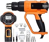 Heißluftpistole 2000W, Heißluftgebläse Heißluftfön mit LCD-Anzeige, Einstellbare Temperatur (50°C-650°C), Luftstrom: 250-500 l/min zum gezielten Farbentfernen, Löten, Schrump