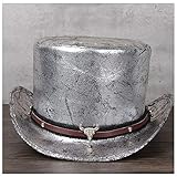 RTFGJ Vintage Leder Top Hut Damen Männer Präsidentschaftshut Gentleman Hut Cosplay Urlaub Leder mit Metall Dekoration Partyhut (Color : 3, Size : S(54-55CM))
