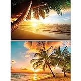 GREAT ART 2er Set XXL Poster – Traumstrand Goldener Sonnenuntergang – Palmen-Strand & Barbados Karibik Insel Strandresort Beach Wand-Bild Dekoration Fotoposter Wanddeko (140 x 100cm)