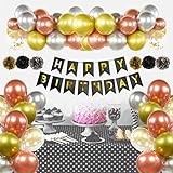 Generic Geburtstags-Luftballons, Party-Dekoration-Set mit Aufschrift Happy Birthday, Pompon, 22 metallisierte Baloon (Gold, Rosa, Silber) und 4 transp