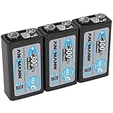 ANSMANN Akku 9V Block Typ 300mAh NiMH 3 Stück mit geringer Selbstentladung - Wiederaufladbare Batterien maxE mit hoher Kapazität - 9 Volt Batterie für Messgerät Multimeter Spielzeug Fernbedienung