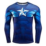COJETER Dunkelblau Komprimierung Turnhalle Sport Training Langarm Super Heroes Herren T-S