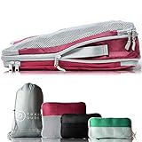 TRAVEL DUDE Packwürfel Set mit Kompression aus recycelten Plastikflaschen | Packing Cubes | Packtaschen Set für Rucksack & Koffer | Extra leichte Kleidertaschen (Mehrfarbig, 4-teilig)