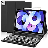 SENGBIRCH Tastatur Hülle für iPad Air 4 Generation, Bluetooth Tastatur mit iPad Schutzhülle (Beleuchtet Tastatur Deutsch Layout) Kompatibel mit Neue iPad Air 4 & iPad Pro 11 1&2 Generation - Schw