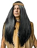 Balinco Indianer Perücke mit glatten Langen Haaren im Set in schwarz mit passendem Kopfband für Herren & Damen Fasching