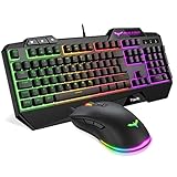 havit Gaming Tastatur und Maus Set, Gaming Tastatur mit LED Hintergrundbeleuchtung QWERTZ (DE-Layout), Wired Gaming Maus mit 4800 DPI und 6 programmierbare Tasten (Schwarz)