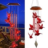 PEPENE 1 Stück Windspiele Solarlicht, Hängende Windspiele, Romantisches Windspiel, Dekorative Ornamente, Kommt mit Kolibris, Metallpfeifen und LED, für Garten, Terrasse, Hof, Fensterb