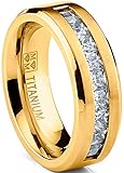 Ultimate Metals Co. Titanium Men's Wedding Band Engagement Ring with 9 Large Princess-Cut Cubic Zirconia G
