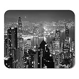 Mousepad Mat Hong Kong City Skyline bei Nacht Victoria Harbour Lichter Wasser gesehen Berg Rechteck Mauspad Rutschfest Spiel Schreibtisch Computer Laptop Gummi Glatte Oberfläche Langlebig