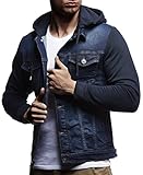 Leif Nelson Herren Sweat-Jacke Denim Vintage Jeans-Jacke für Männer mit Kapuze Slim-Fit Langarm Freizeit Hoodie verwaschen Casual LN5615 Blau Larg