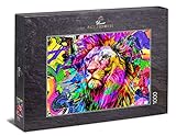 Ulmer Puzzleschmiede - Puzzle „Farben-Pracht“ - Modernes 1000 Teile Puzzle – farbenfrohes Puzzlemotiv eines majestätischen Löwen - abstraktes Gemälde als modernes Tierp