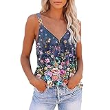 MEITING Damen Sommer Camisole mit Reißverschluss Tank Top Sexy V-Ausschnitt Weste Blume Drucken Ärmellos Unterhemd Mode Cami Top Blusen Casual T-Shirts Basic Sommerbluse Shirt Ob