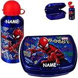 alles-meine.de GmbH 2 TLG. Set: Trinkflasche + Lunchbox / Brotdose - Spider-Man - inkl. Name - BPA frei - mit großen Fach - Brotbüchse Küche Essen - für Jungen Junge - Kinder VES