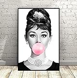 Wandkunst 50x70 cm rahmenlos Audrey Hepburn rosa Kaugummi Kunst Leinwand Poster Poster Wandbild Wohnzimmer modernes Ölg