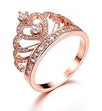 Borong Ring-Damen Frauen Schmuck Krone Tiara Prinzessin Herz mit Rose Vergoldet Zirkonia Verlobungsringe Ehering Geschenk für M