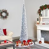 YHANEC Künstlicher Weihnachtsbaum, 180cm Zusammenklappbarer Weihnachtsbaum mit Lametta und Ständer, Wiederverwendbar Paillettenbaum für Weihnachtsdekorationen, Haus, Büro Dekor, Silb