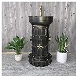 Bodenstehend Waschtisch Retro, Standwaschbecken Kreativer Hydrant, Rund Säulen Waschbecken 45 * 45 * 87cm Mit Wasserhahn Und Ablaufsystem(Color:Bronzespüle)