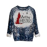 PWKNRD Sweatshirt Damen Langarm Oberteil Weihnachten Pullover Casual Lose Jumper Bluse Mode Rundhals Langarmshirt Herbst Winter Weihnachtspullover Tie Dye Tshirts Elch Briefdruck B