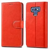 Schutzhülle für Samsung Galaxy Note 9 – Premium Leder-Klappetui für Samsung Galaxy Note 9 [Kartenhalter] [Magnetverschlus] (Rot)