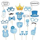 Babyparty Fotorequisiten Junge - Baby Shower Fotoaccessoires, Blau Masken, Neugeborene Foto Stützen, Photo Booth Props fur Baby Party. Babydusche Photobooth Stü