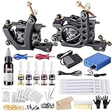Solong Tattoo Komplettes Tattoo-Set 2 Pro Machine 5 Tinten Energieversorgung EU-Stecker Fußpedal Nadeln Griffe Tipps TK268