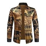 XUEbing Herren Ethno-Muster Button Down Hemd Casual Slim Fit Langarm Cardigan Tops Kleid Shirt für Party Prom, khaki, 3XL