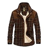Frestepvie Herren Kariert Fleecefutter Thermohemd Langarm Warm Kariert Innenfutter Winter Holzfällerhemd Winterjacke Flanellhemd Baumwolle Arb